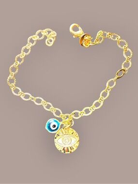 18k Gold Filled Evil Eye Charm Anklet Bracelet 19cm